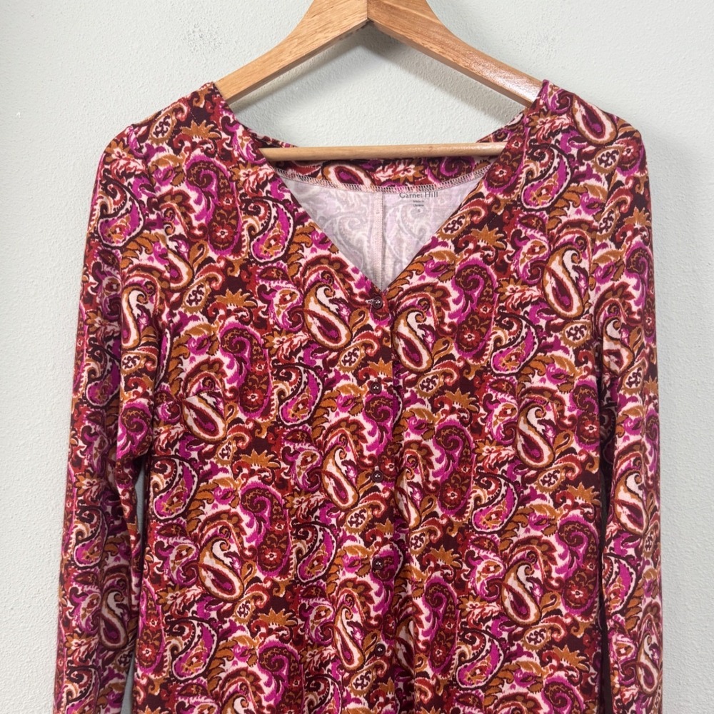 Garnet Hill Phoebe Button Front Knit Dress Spiced Rose Ikat Size Small NEW NWOT - Picture 3 of 10